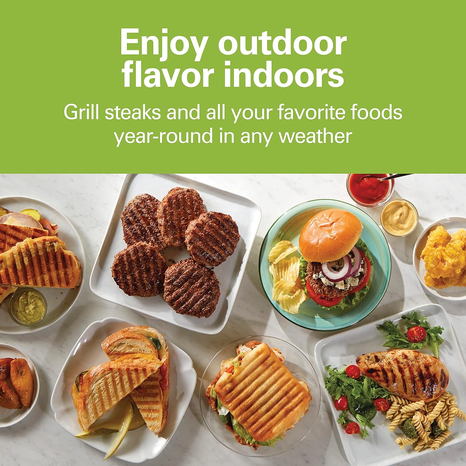 Hamilton Beach Steak Lover's Electric Indoor Searing Grill, Nonstick 100 Square, Stainless Steel (25331), Black & Power Elite Wave Action Blender-for Shakes and Smoothies, Puree