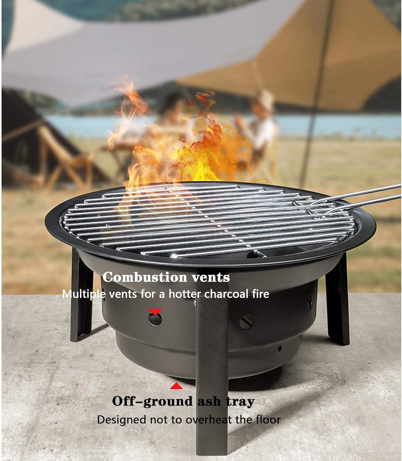 Collapsible Metal Fire Pit,Multiple Ventilation Holes to Help The Fire,Stable and Functional Barbecue for Garden,Patio and Terrace Fires,47 x 35 x 19cm