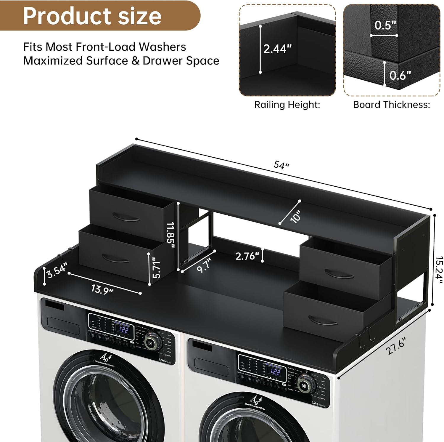 4 Drawers Washer Dryer Countertop with Shelf, 27.5