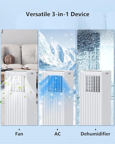 Portable Air Conditioner 8000 BTU - 3-In-1 AC Units Fast Cooling, Dehumidifying & Fan Functions, Ultra Quiet Operation with Remote Control & Window Kit, Ideal for Bedroom, Office & Living Room