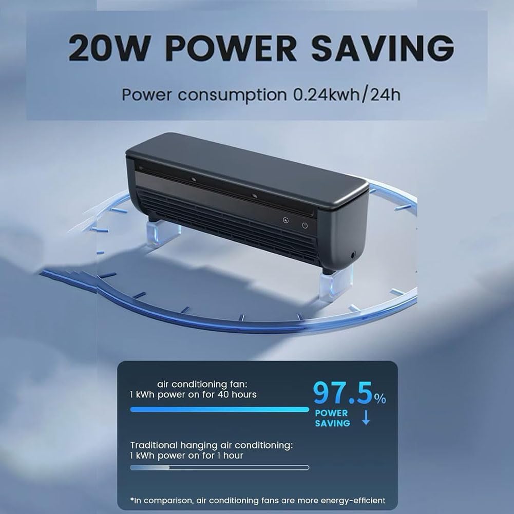 Cooling Air Conditioning Fan, Portable Wireless Charging Air Conditioner, No Drilling Kitchen Wall Airs Conditioner Fan, Wall Mounted Fans for Kitchen Bedroom (black,1pcs)