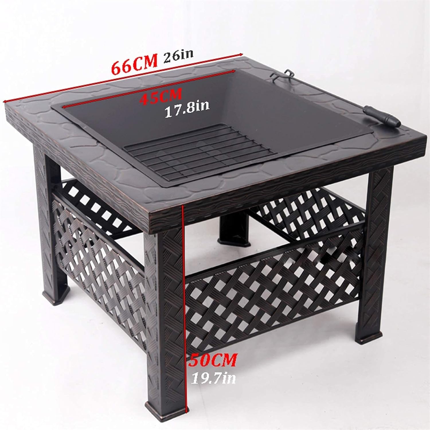 Outdoor Fire Pit Garden Terrace Wood Burning Fire Pit Bowl Square Barbecue Table, Terrace Patio Lawn Backyard Barbecue Party Outdoor Fireplacem