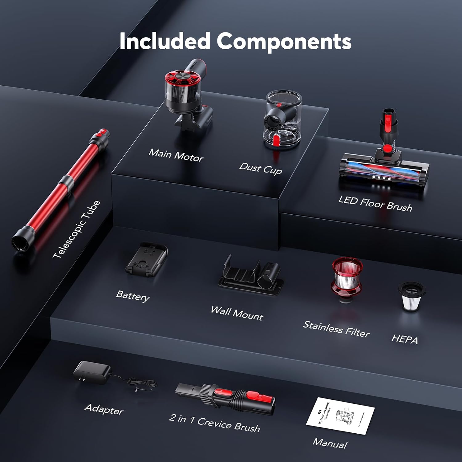 Cordless Vacuum Cleaner Rechargeable with 2600mAh Detachable Battery, Powerful Vacuums with 2 Adjustable Modes, Lightweight Portable Stick Vacuum for Home (Camellia)