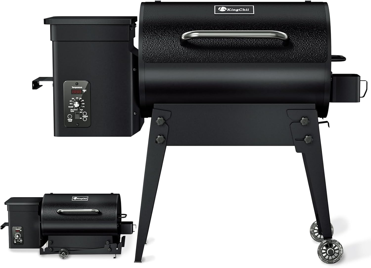 KingChii Portable Electric Wood Pellet Grill & Smoker with Foldable Legs, 456 SQ.IN Grill Capacity, 18LB Hopper, with PID Temperature Control (180-425°F) for Backyard Camping Bake and Roast, Black