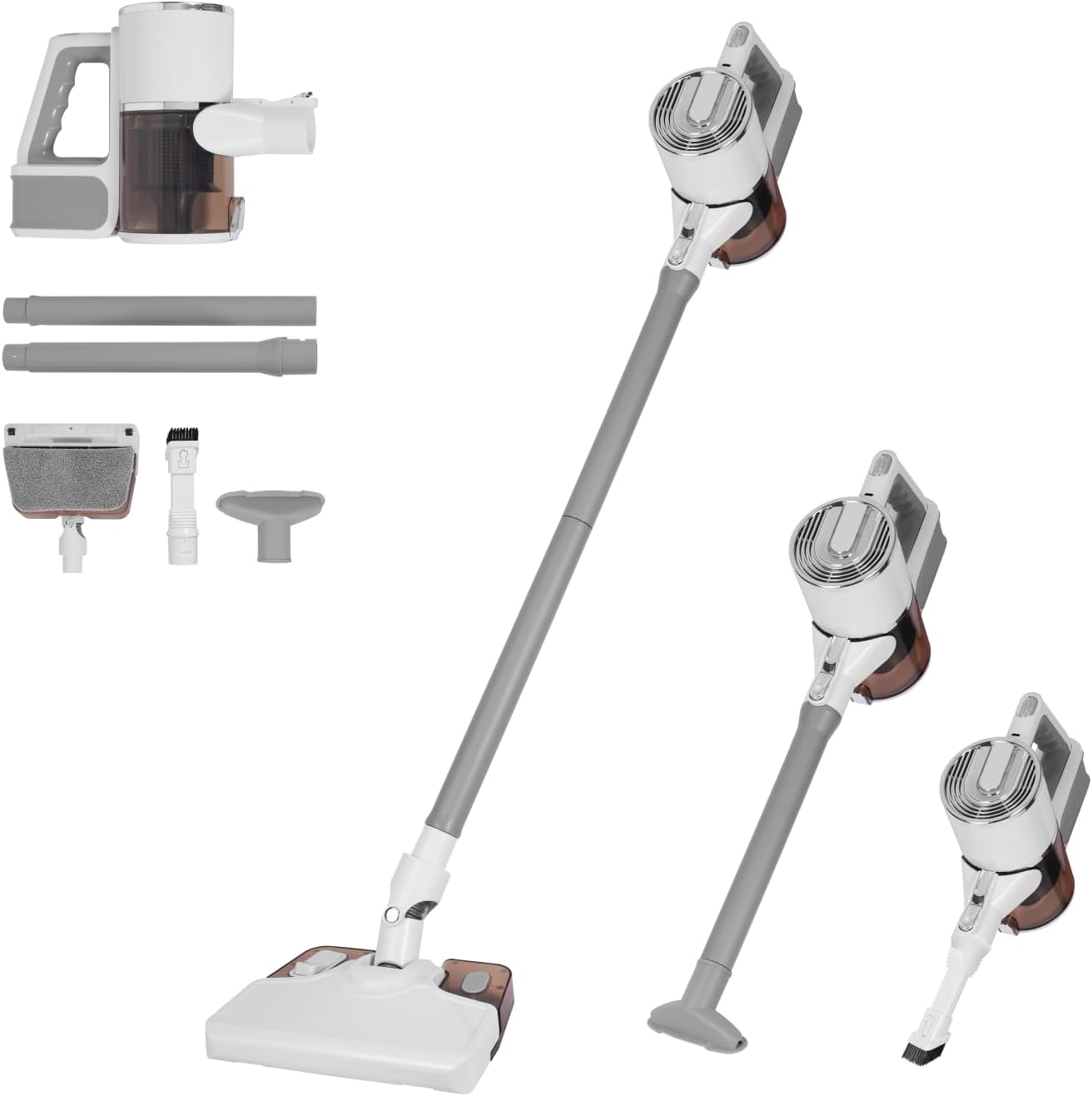 Cordless Vacuum Cleaner,3-in-1 Vacuum and Mop Combo，45Mins Runtime Vacuum Cleaners,45KPA Strong Suction，Anti-Tangle Brush Roll Removable Water Tank for Home/Pet Hair/Carpets/Floors，White