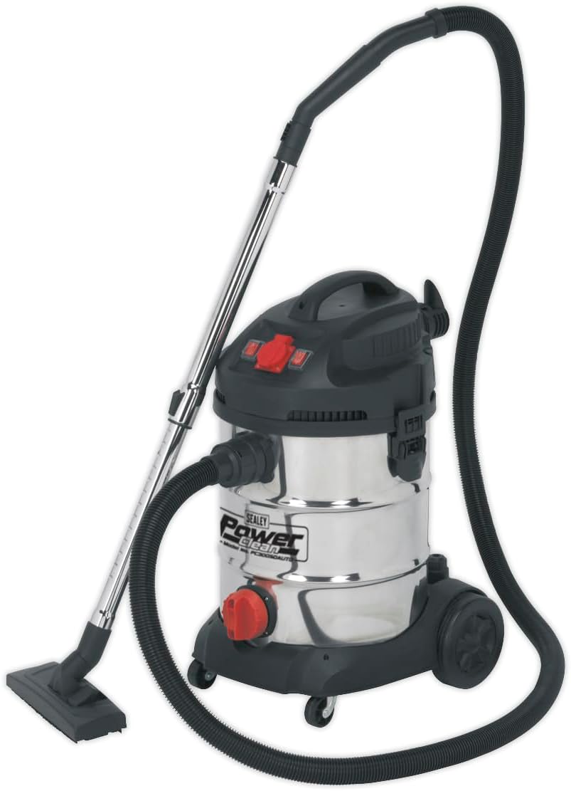 Sealey PC300SDAUTO 30 Litre 1400 W 230 V Stainless Drum Auto Start Industrial Vacuum Cleaner