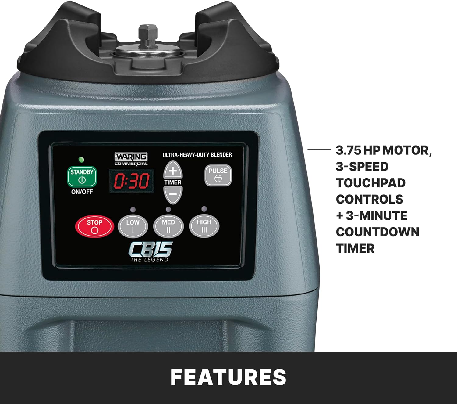 Waring CB15T Blender with Timer, Stainless Steel Container, 120V, 4 L Capacity, 26