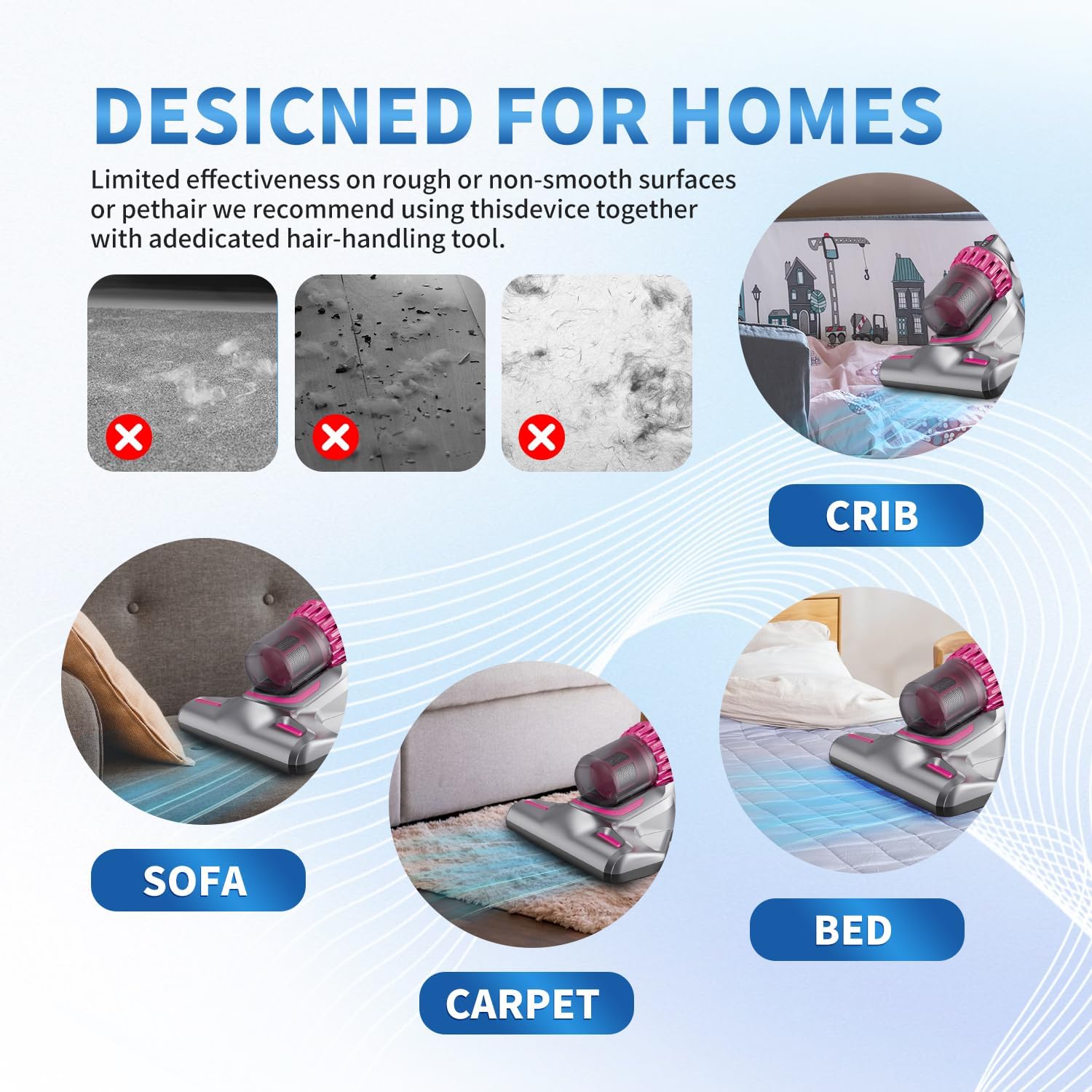 PATO Mattress Vacuum Cleaner, 10KPa Suction with UV-C Light & HEPA Filter, 4-in-1 Bed Cleaner for Sofa, Car, Carpet, Pet Hair