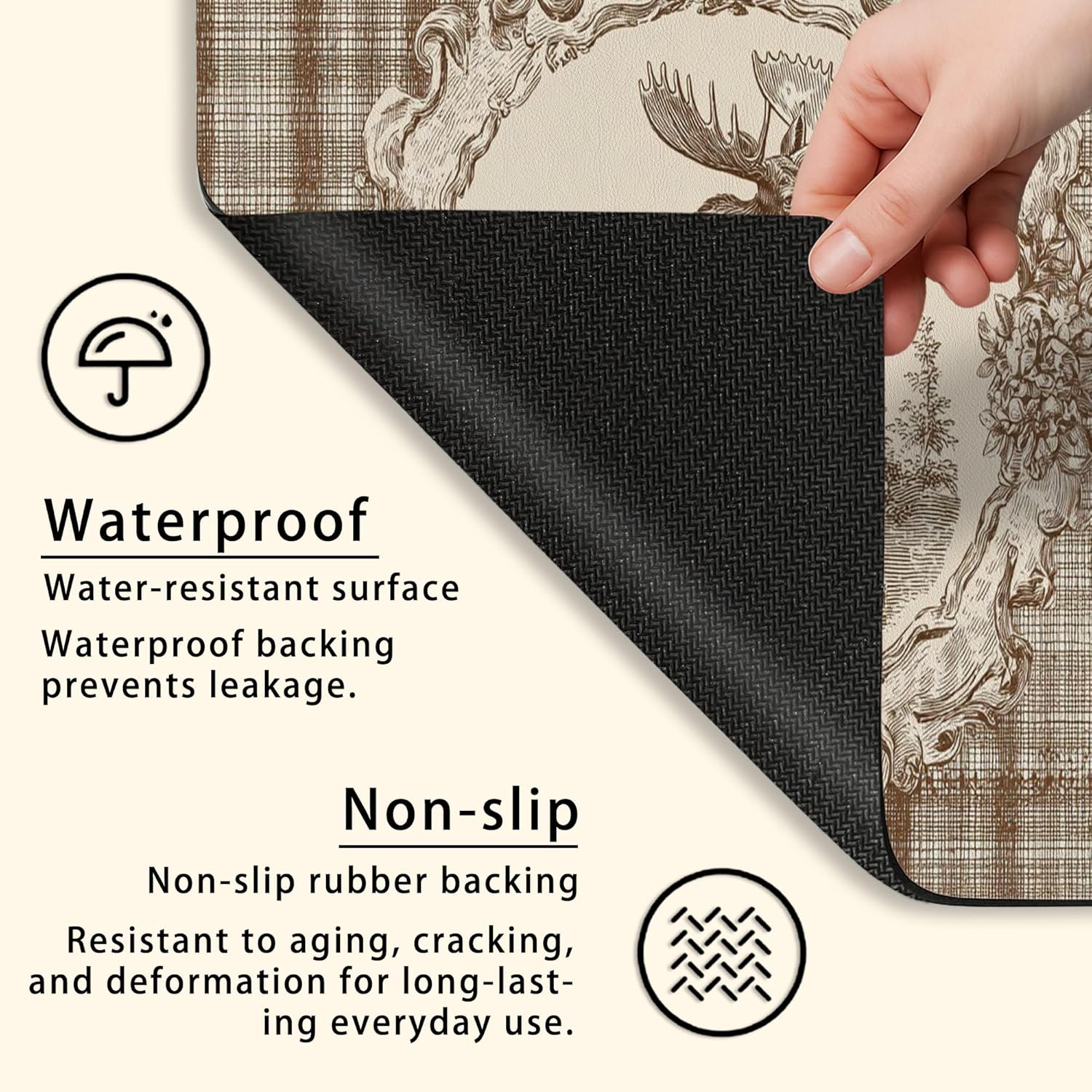 Moose Washer Dryer Top Protector Mat, Rustic Vintage Moose Illustration Laundry Machine Dust Cover, Autumn Animal Rubber Anti-slip Waterproof Washer And Dryer Mats for Laundry Room 20x24 Inch