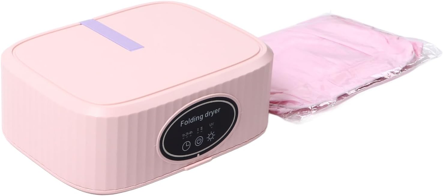 Foldable Mini Electric Laundry Dryer with Dryer Bag Timer Function Quiet US Plug 110V Portable Clothes for Light Clothes Underwear (Pink)