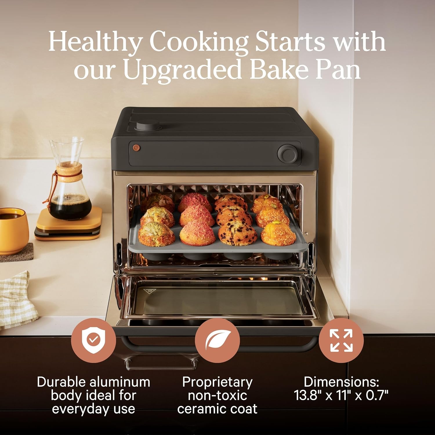 Our Place Wonder Oven & Essentials Kit | 6-in-1 Air Fryer Toaster Oven with Steam Infusion | Countertop Convection Oven Combo with Extra Bake Pan & Air Fryer Basket | Non-toxic, PFAS-Free Duo | Char