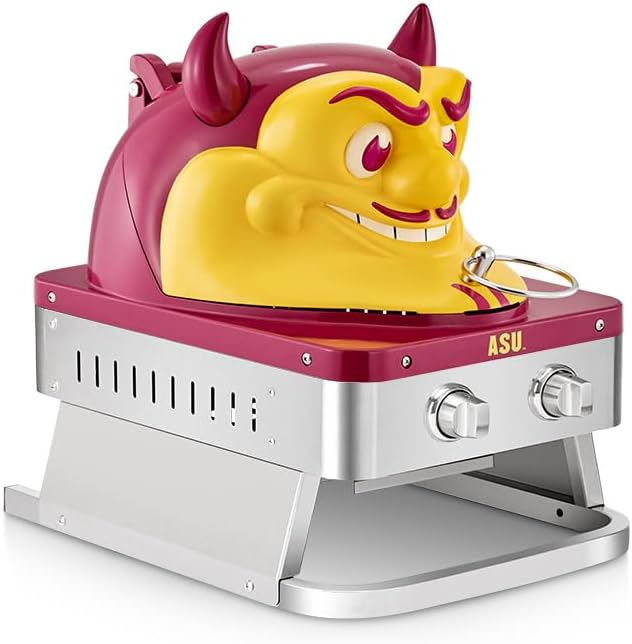 ASU Sun Devil Portable Tailgate Grill Portable Propane Gas Grill, 16,000 BTU Tabletop Barbecue Grill with 2 Burners, Dual Temperature Control Ideal for Tailgating, RV, Backyard BBQ, and Camping