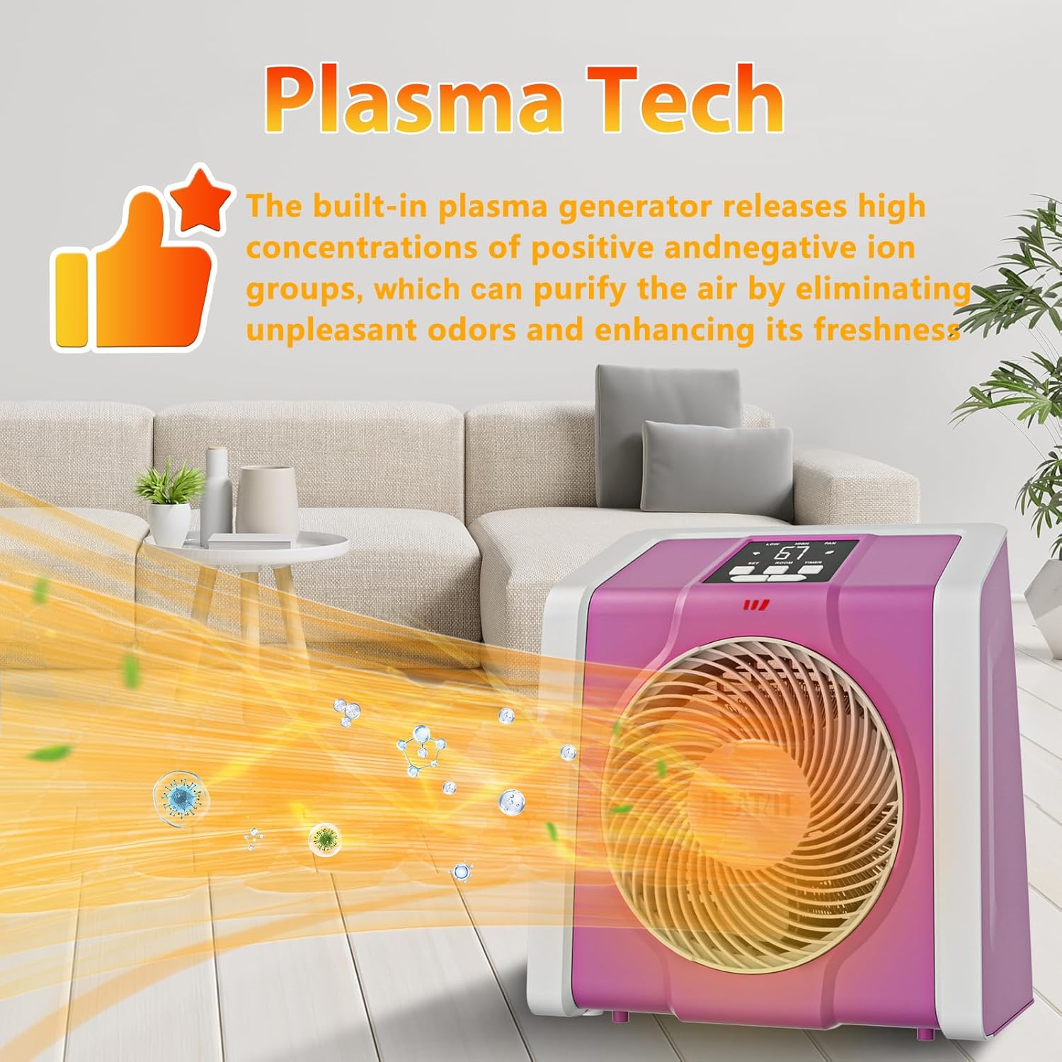 HEATIT Space Heater with Remote for Indoor, Digital Display with Thermostat,Containing Plasma & Ozone, 1-12H Timer, 1500W/750W,Electric Space Heater for Office, Bedroom,Pink,10.6