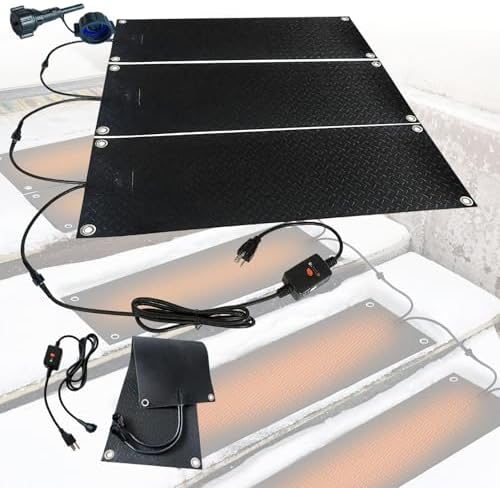 Heated Snow Melting Mat, 600W Non-Slip Ice Melt Pad for Stairs and Driveways, 30% Better Waterproof, 26% Thicker, 4 Packs, 2in/H Melt Rate, 4pcs-10 * 48in (25.4 * 121.9cm)