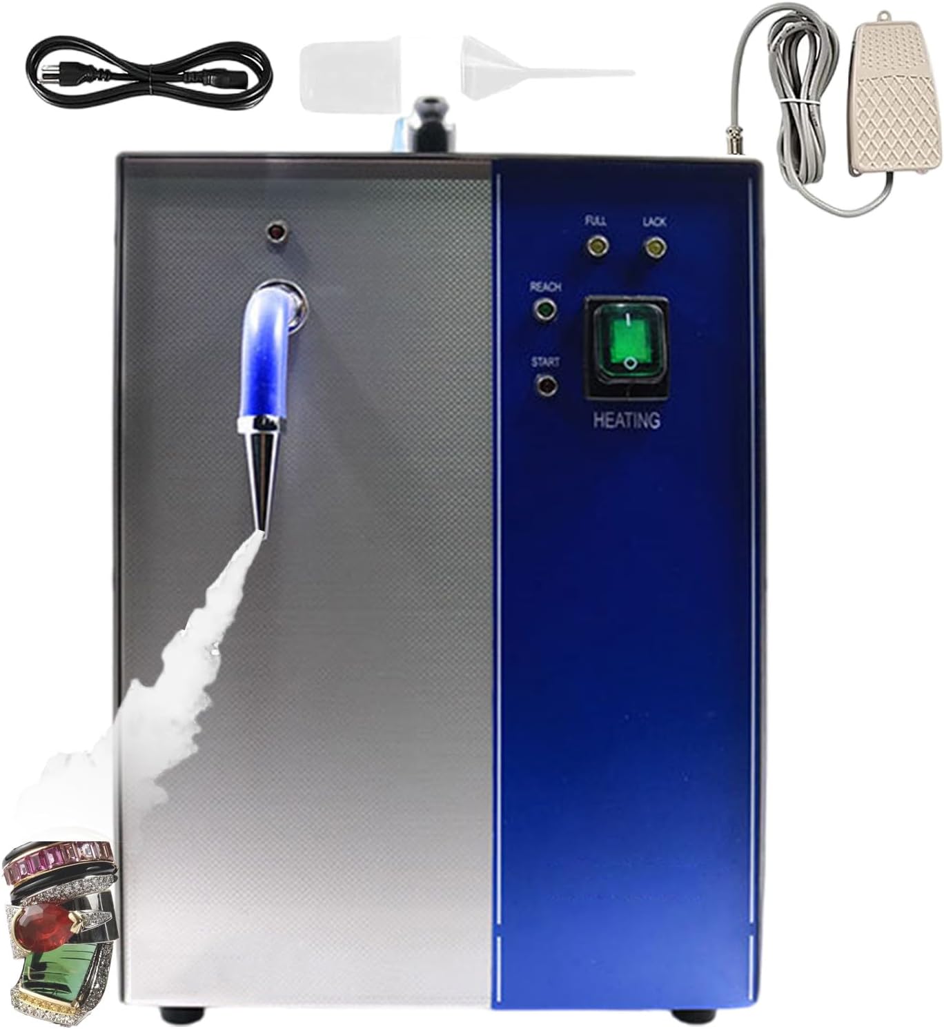 Jewelry Gold Silver Cleaner Steam Cleaner With Exhaust Nozzle/Stainless Steel Gemstone Washer 135℃ Gemstone Steam Cleaner/Gemstone Cleaner (With Foot Switch),4L