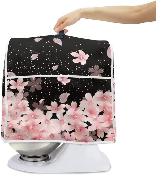 Sakura Flower Universal Blender Cover, Cherry Blossom Floral Appliance Cover Blender Fingerprint Protection with Pocket