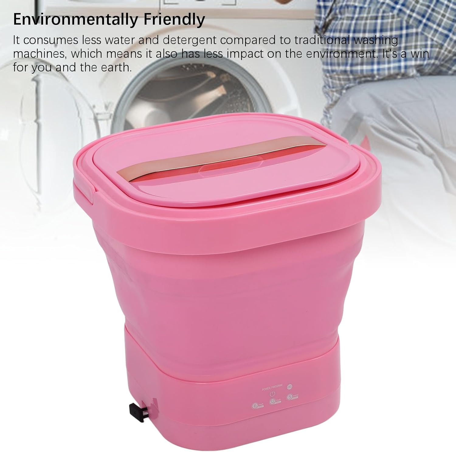 Portable Folding Washing Machine Foldable Washer Dryer Rechargeable Mini Underwear Washing Machine for Travel Camping (Roseate)