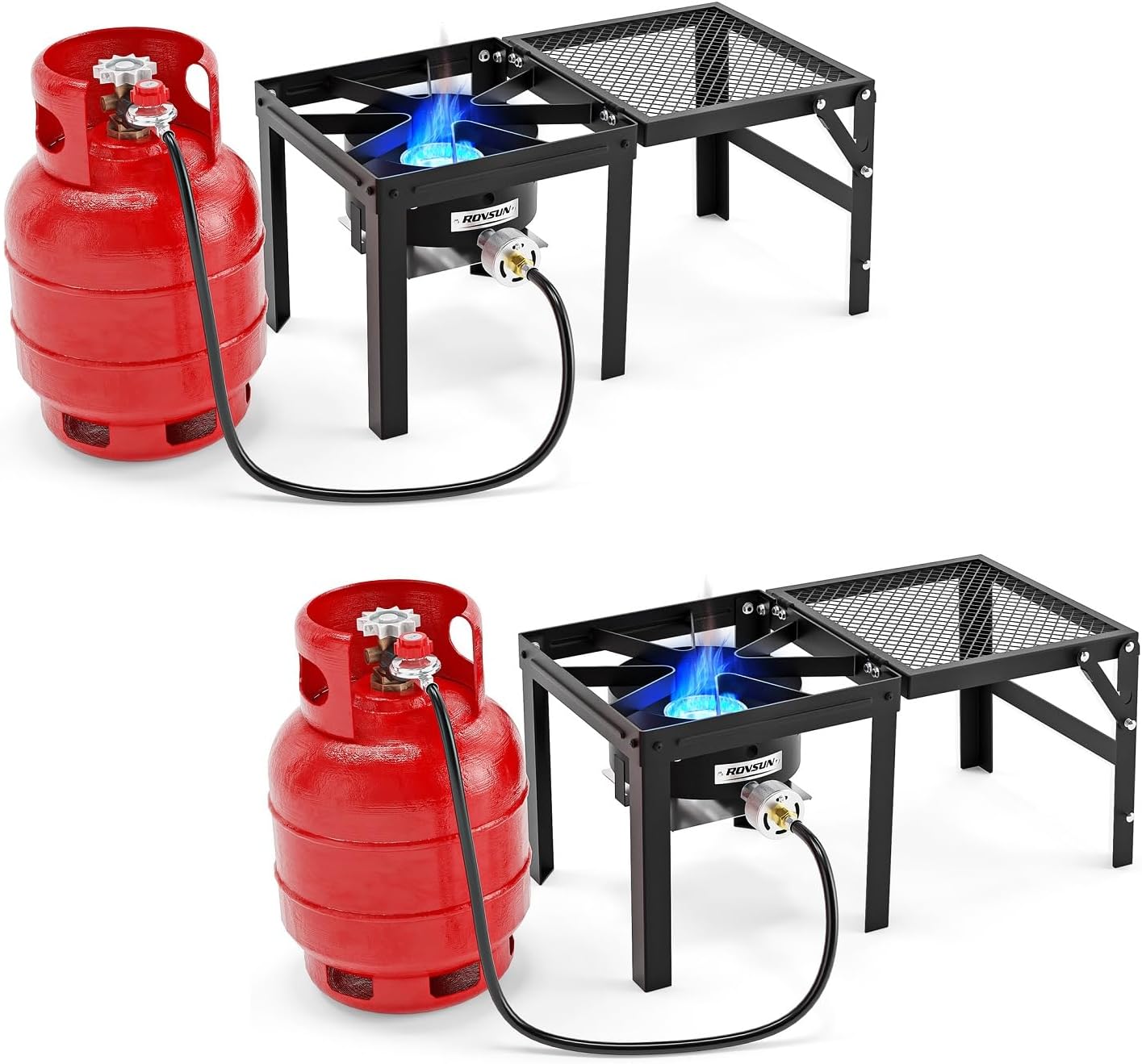 ROVSUN 100,000 BTU Propane Stove with Foldable Side Shelf, Single Burner Gas Stove for Outdoor Cooking with Regulator for Camping, Tailgating, Turkey Frying, Seafood Boiling & Home Brewing (2 Pack)