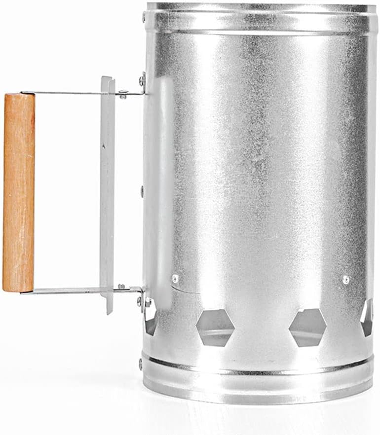 Heavy Duty Deluxe Charcoal Chimney Starter,Multipurpose Charcoal Burner,Charcoal Chimney Starter with Wooden Handle (Color : Silver, Size : As Shown)