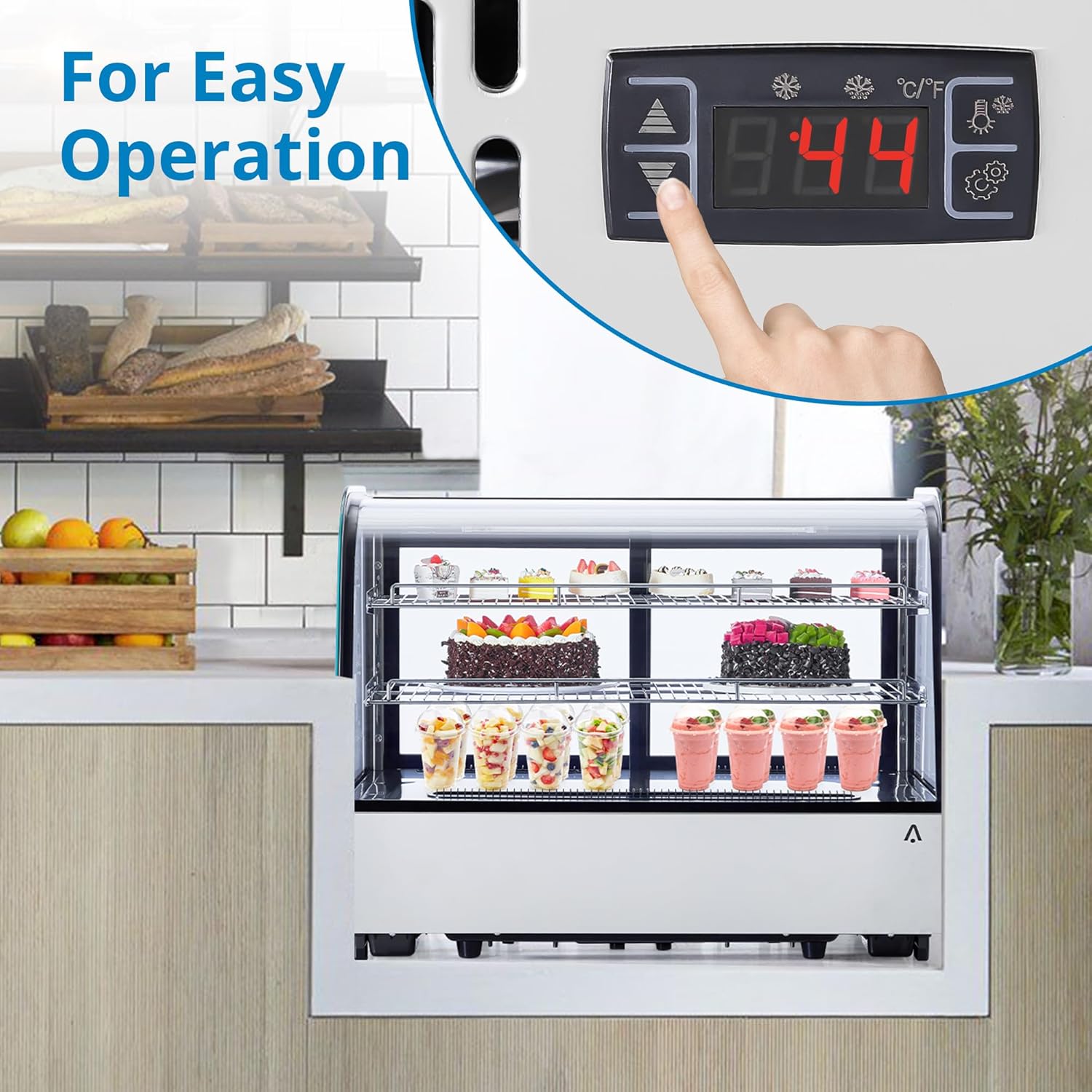 Display Refrigerator, 4.2 cu. ft. 160 Liter Commercial Cake Display Refrigerator with LED Lights, Air Cooling and Auto Defrost, Countertop Refrigerator for Bakeries, Cafes and Restaurants, Black