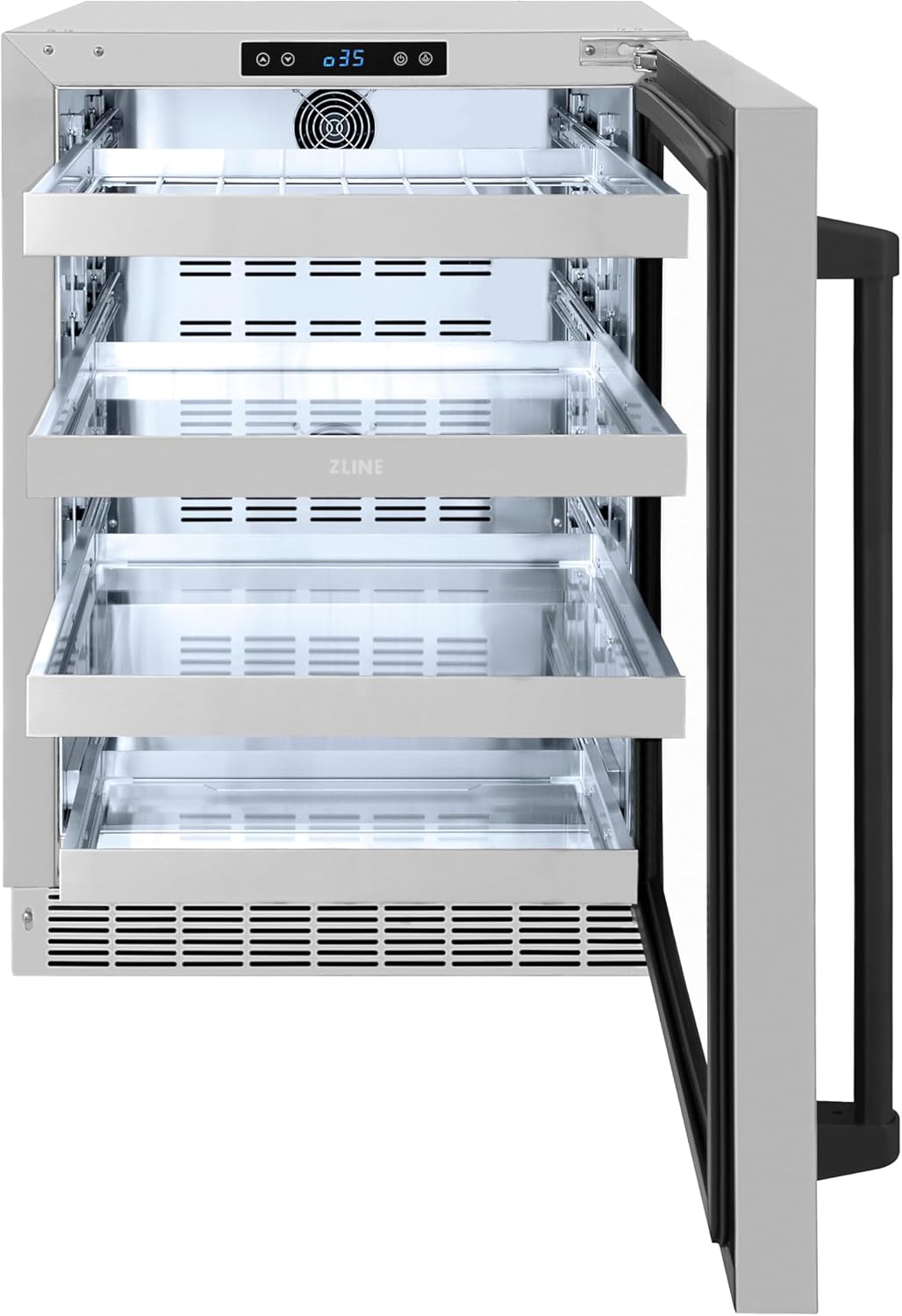 ZLINE Autograph Edition 24 in. Touchstone 151 Can Beverage Fridge With Stainless Steel Glass Door And Matte Black Handle (RBSOZ-GS-24-MB)