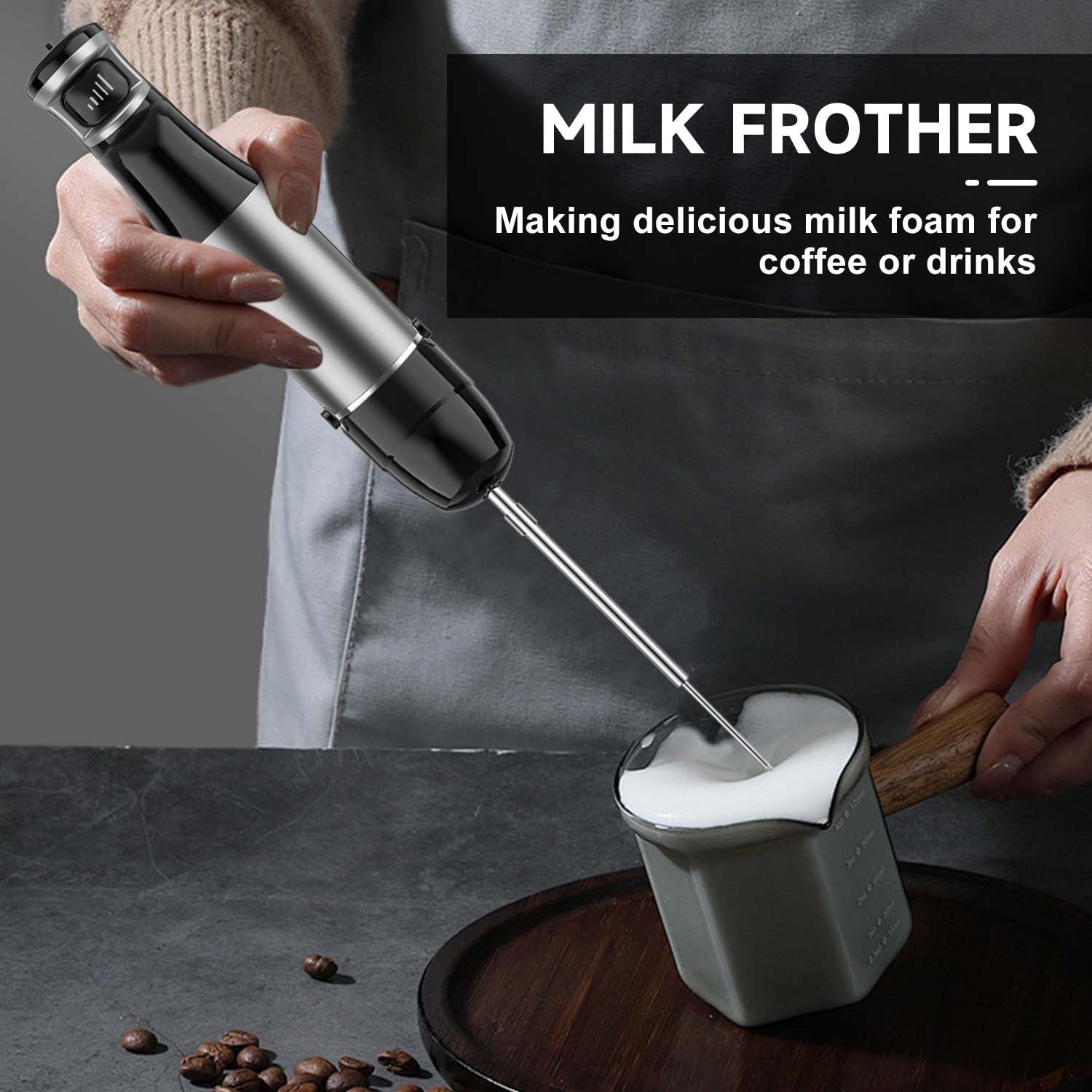 Immersion Blender handheld Powerful 1000W 5 in 1 Hand Blender Corded Hand Mixer Heavy-Duty Stainless Steel Blades Handheld Blender with Milk Frother, Egg Whisk, 600ml Beaker, 500ml Chopper