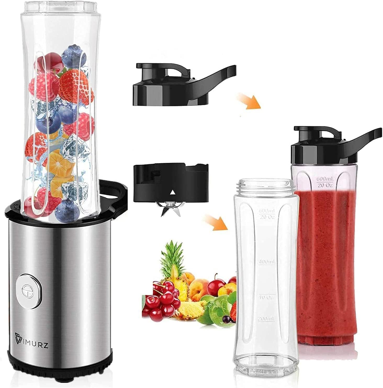 Personal Blender Smoothies Maker with 2 x 600ml Tritan Blending Bottles for Smoothie, Milkshake, Fruit Vegetables Drinks,350W