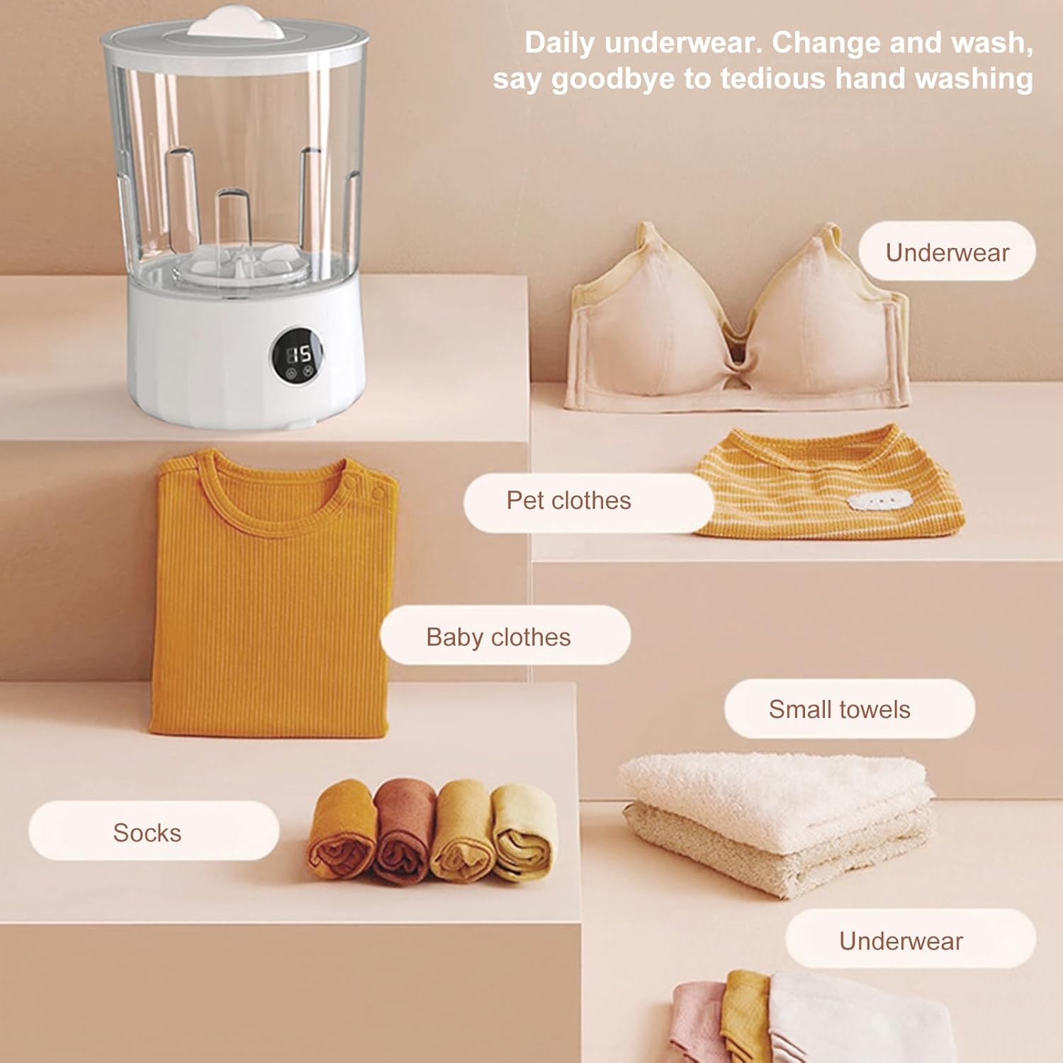 Washing Machine - Portable Washer | Portable Washing Machines For Apartments | Mini Cleaner With 2 Buckets For Bras Socks Baby Clothes Panties Travel RV Hotel Dorm Apartment Outdoor