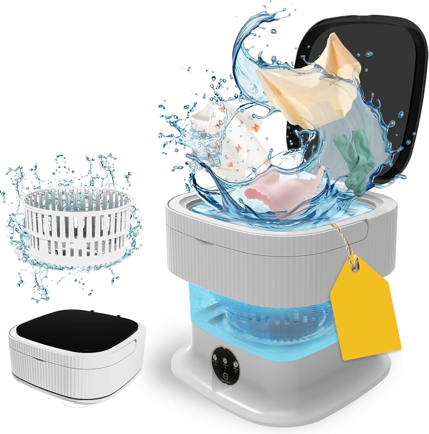 Portable Mini Washing Machine, 10L Foldable Washer for Deep Cleaning Baby Clothes, Underwear & Small Items, Perfect for Apartments, Dorms, Hotels & Travel EN-926 (Khaki)