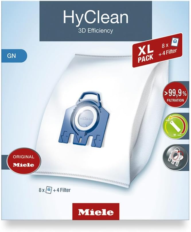 Miele Allergy XL-Pack GN Dust Bag, Accessory for Vacuum Cleaner (Miele, Complete C3, Complete C2, Classic C1, S 400, S 600, S 800, S2, S5, S8), Box with 8 Bags