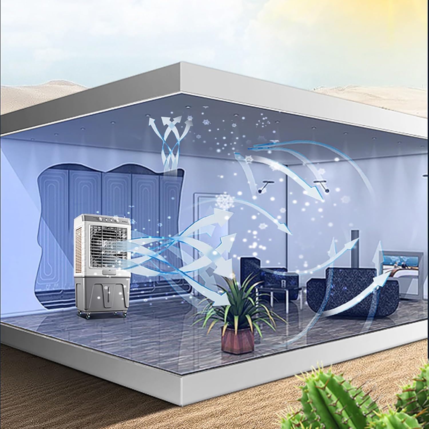 PINNKL Evaporative Cooler Air Conditioner 3 Speeds, Swamp Cooler for Cooling, 6 Ice Packs, Evaporative Air Cooler for Room Outdoor