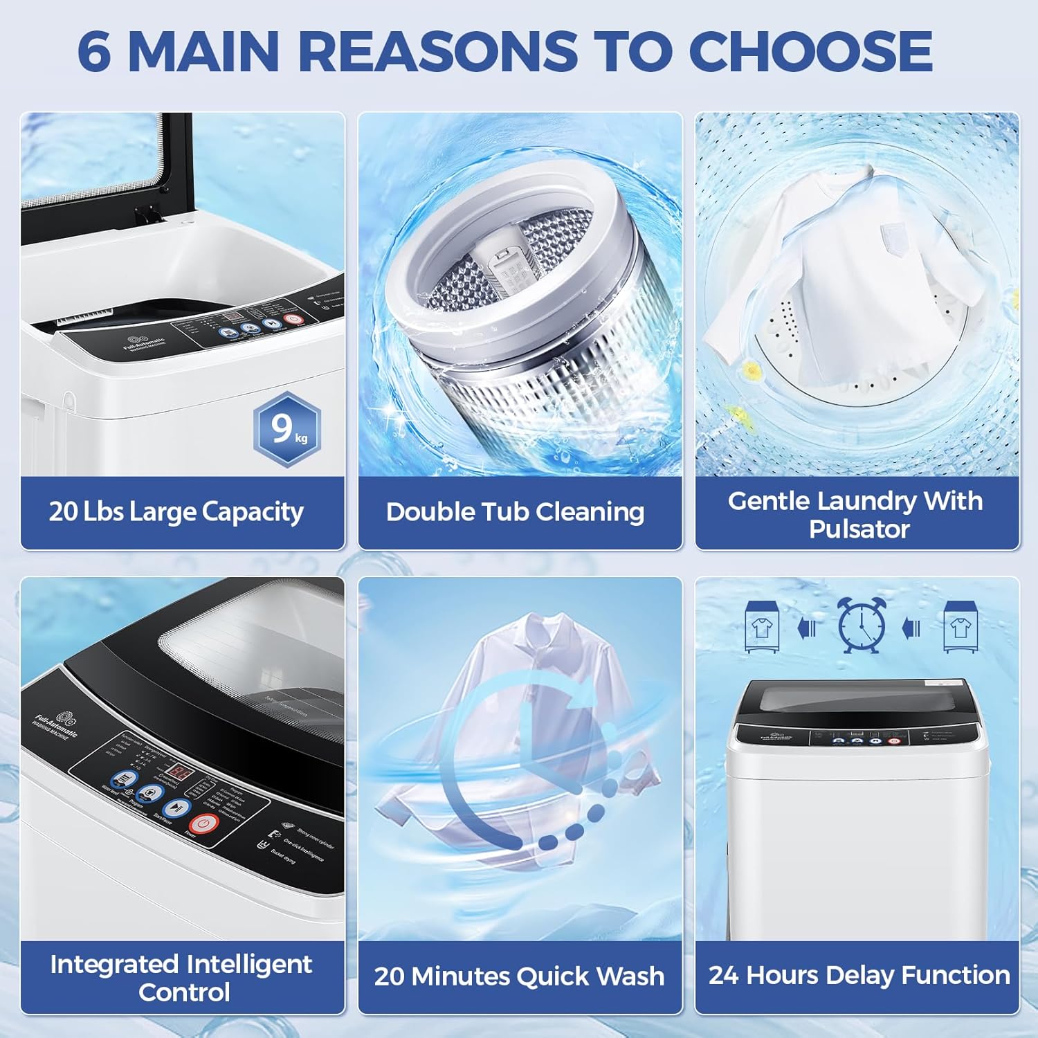 Nictemaw Portable Washing Machine 20Lbs Capacity 2.8 Cu.ft Portable Washer and Dryer Combo with 10 Programs and 8 Water Level Selections Compact Washer Machine for Apartments, Dorms, Rv-Glass Cover