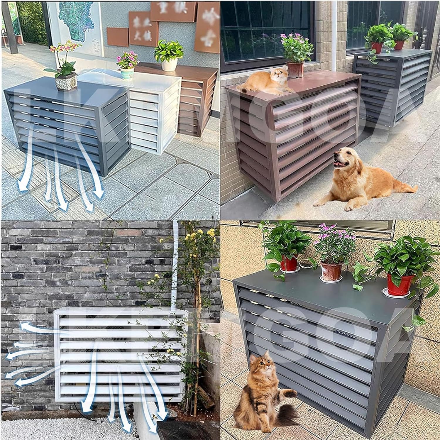 Aluminum Air Conditioner Fence with Top Cover, Outdoor Air Conditioner Fence, Theft Prevention, Noise Reduction(Gray,110cm)