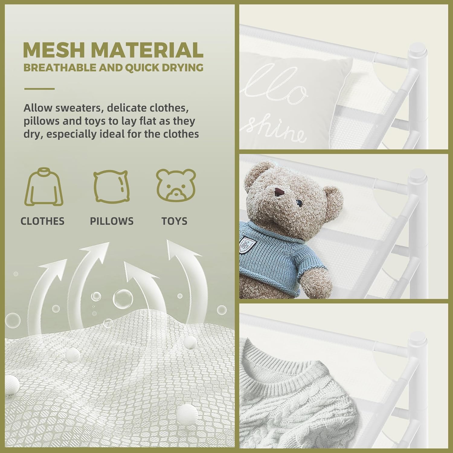 Sweater Drying Rack, 4-Layer Stackable Flat Clothes Drying Rack, Laundry Drying Rack, Mesh Air Dryer, Portable Dry Rack for Indoor & Outdoor