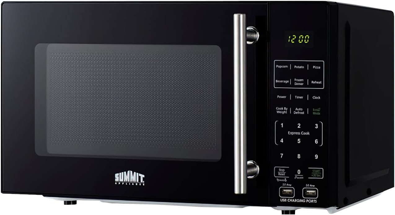Summit 18” Microwave, 0.7 cu.ft., Compact with USB Ports and Allocator, Black- SM903BSA1