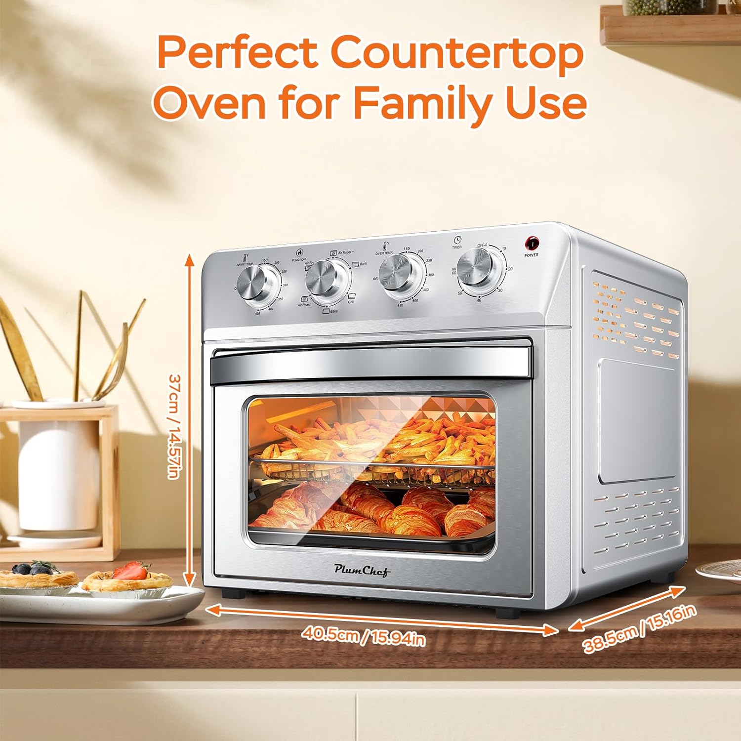 27.5QT 6-in-1 Air Fryer Toaster Oven Dropdown-Door 6-Slice Countertop Convection Oven for Air Frying, Baking, Roasting, Broiling & Grilling, 1700W, Sliver