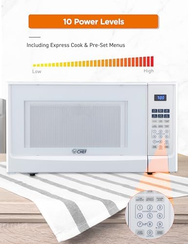 COMMERCIAL CHEF 1.4 Cubic Foot Microwave with 10 Power Levels, Small Microwave with Push Button, 1100 Watt Microwave with Digital Control Panels, Countertop Microwave with Timer, White
