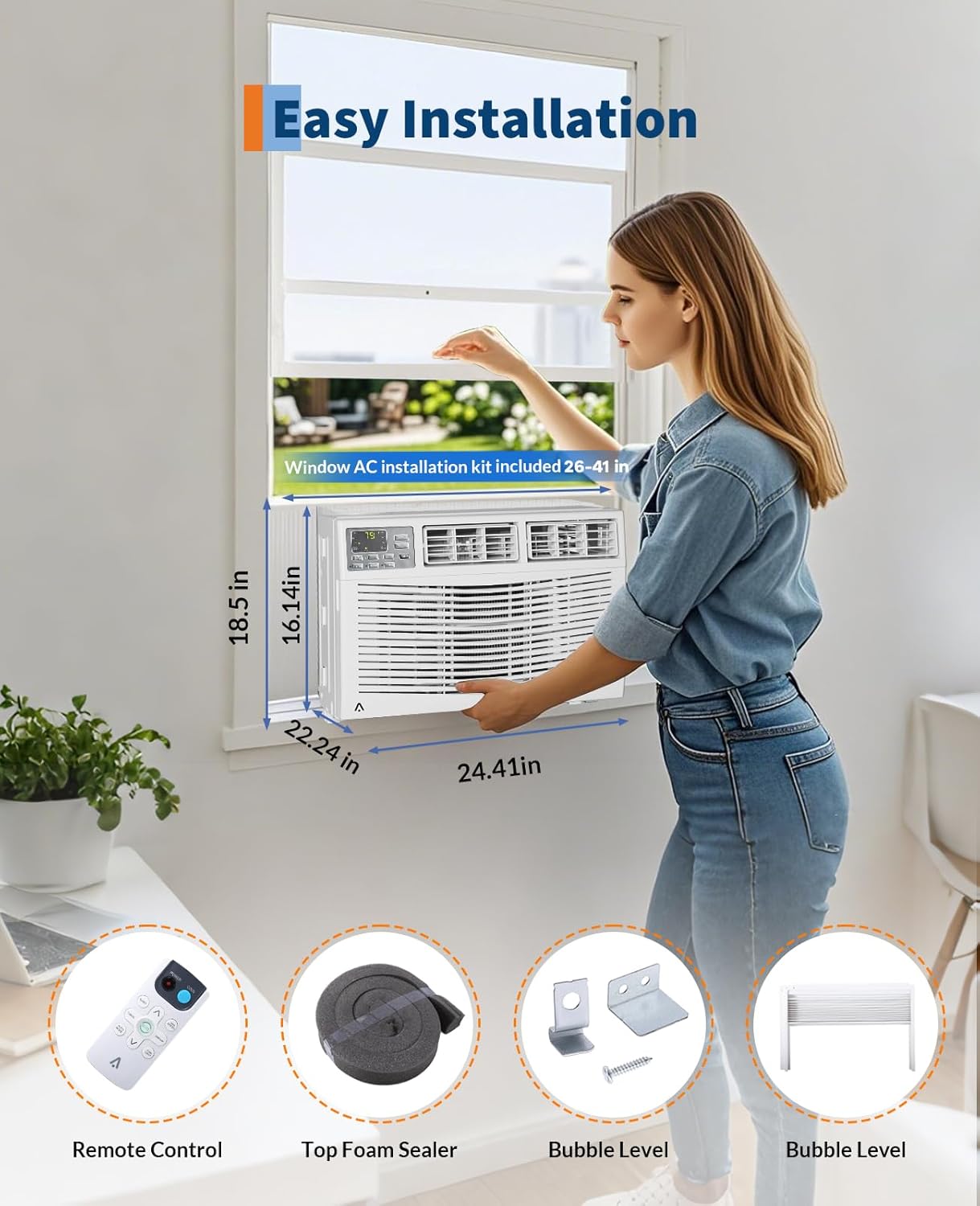 12,000 BTU Window Air Conditioner for Room Up to 550 Sq. Ft, 3 In 1 Quiet Window AC Unit with Cool, Fan, Dry Modes, Smart WIFI Control & Easy Install for Bedrooms, Apartments, Dorms