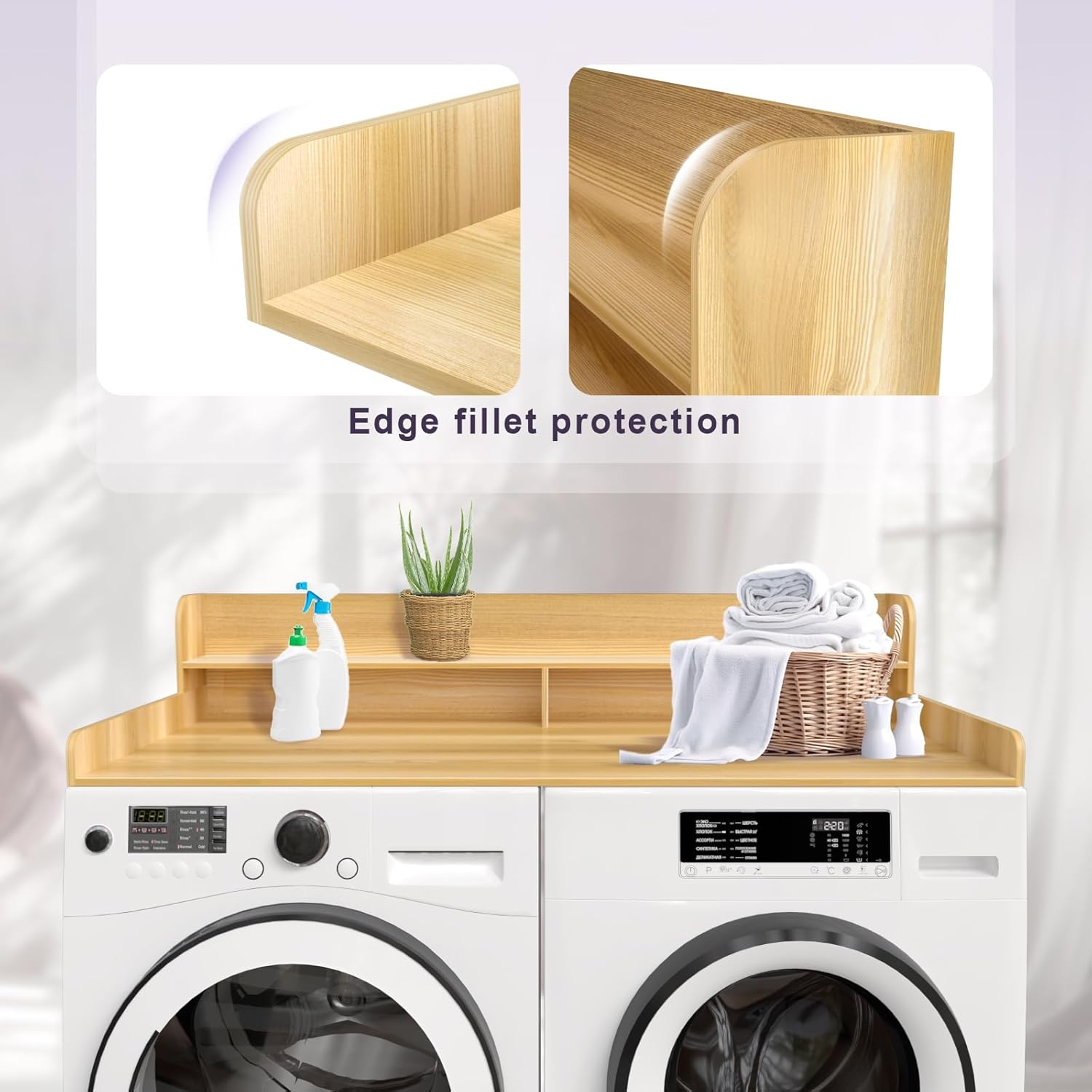 2-Tier Washer and Dryer Countertop Shelf, White Laundry Topper with Non-Slip Pads, Laundry Room Storage & Organization for Small Apartment Kitchen