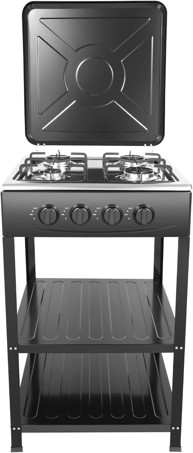 Propane Gas Stove,300000 BTU Stove Propane 4 Burner Portable Gas Stove with Support Leg Stand and Wind Blocking Cover for Cooker BBQ Grill, Outdoor Cooking