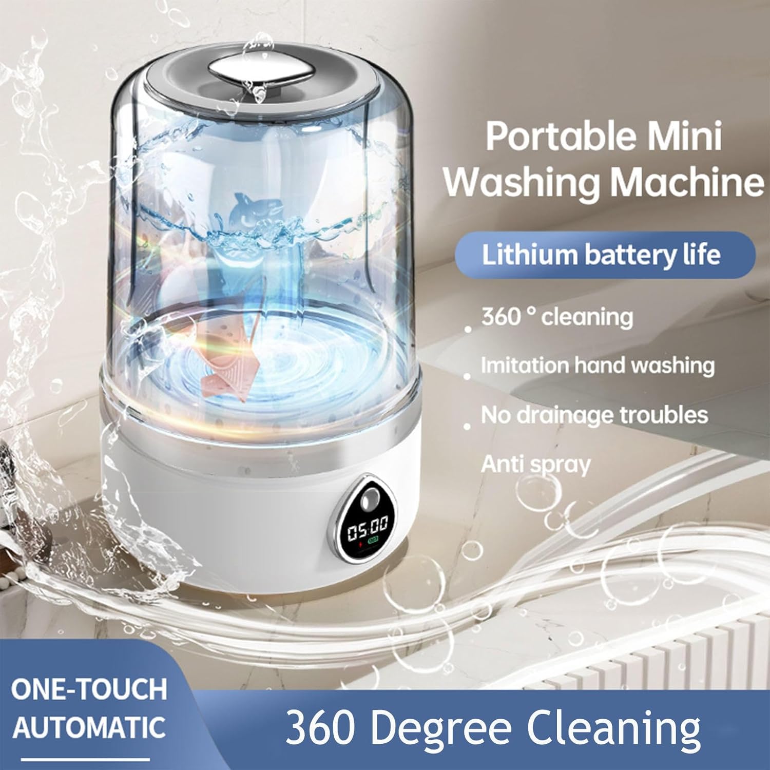 Portable Laundry Cup two-way turbine scrubbing Mini Portable Washing Machine USB Charging with 2 Modes for Bra, Underwear, Socks