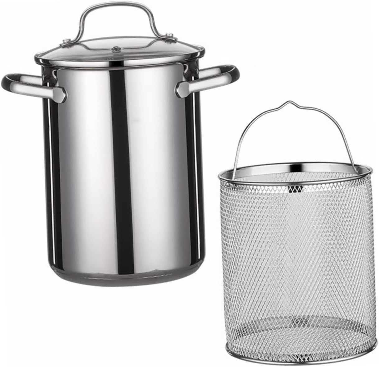 Amosfun Japanese Style Stainless Steel Fryer Pot with Oil Drainer Basket Lightweight Portable Frying Pan for Gas Electric and Flame Stoves Easy to Clean Household Tempura and Deep Fry