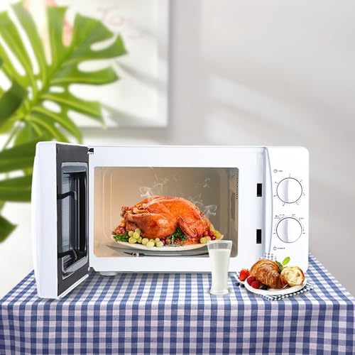 Compact Mechanical Microwave Oven, 25L Capacity, White Countertop Kitchen Appliance with Manual Timer and Temperature Controls