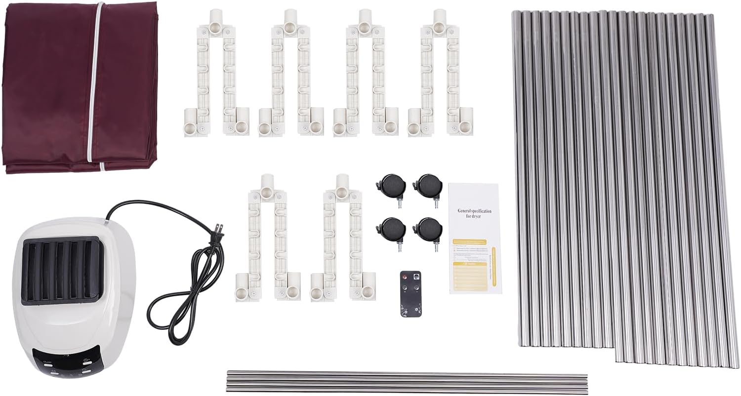 Portable Clothes Dryer, 1500W Power Electri with Timer, Laundry Apartment Dryer 2-Tier Electric Clothes Dryer Machine Stackable Clothes Drying Rack for Travel, Apartments, RV, Home(Wine Red)