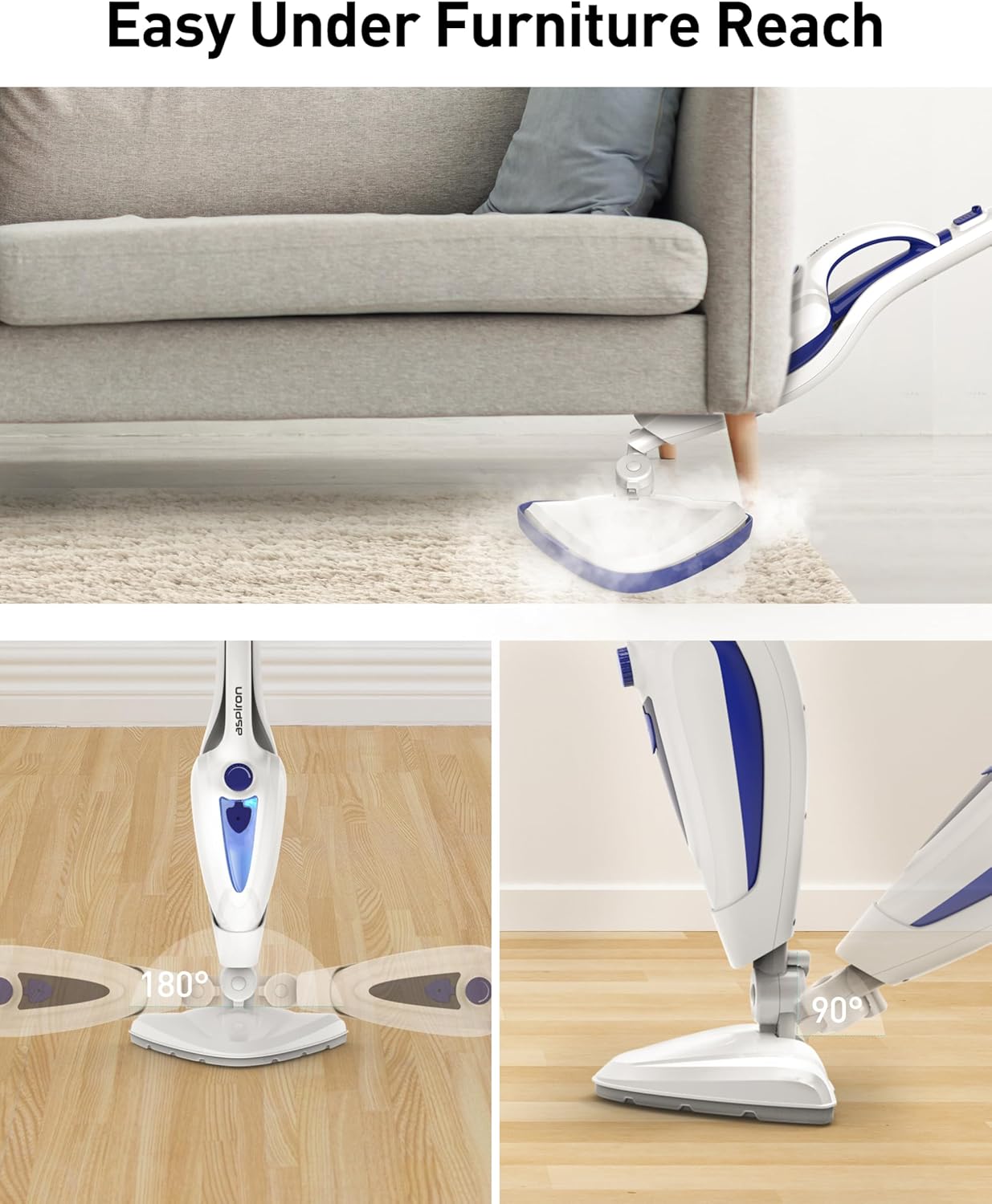 12-in-1 Steam Mop, Fast 15-Sec Heat-Up, 1500W Detachable Handheld Steam Cleaner with 2 Dirt Grip Pads, Removes 99.99% Stubborn Stains for Hardwood Floors, Clothes, Windows, Tiles, Furniture, Black