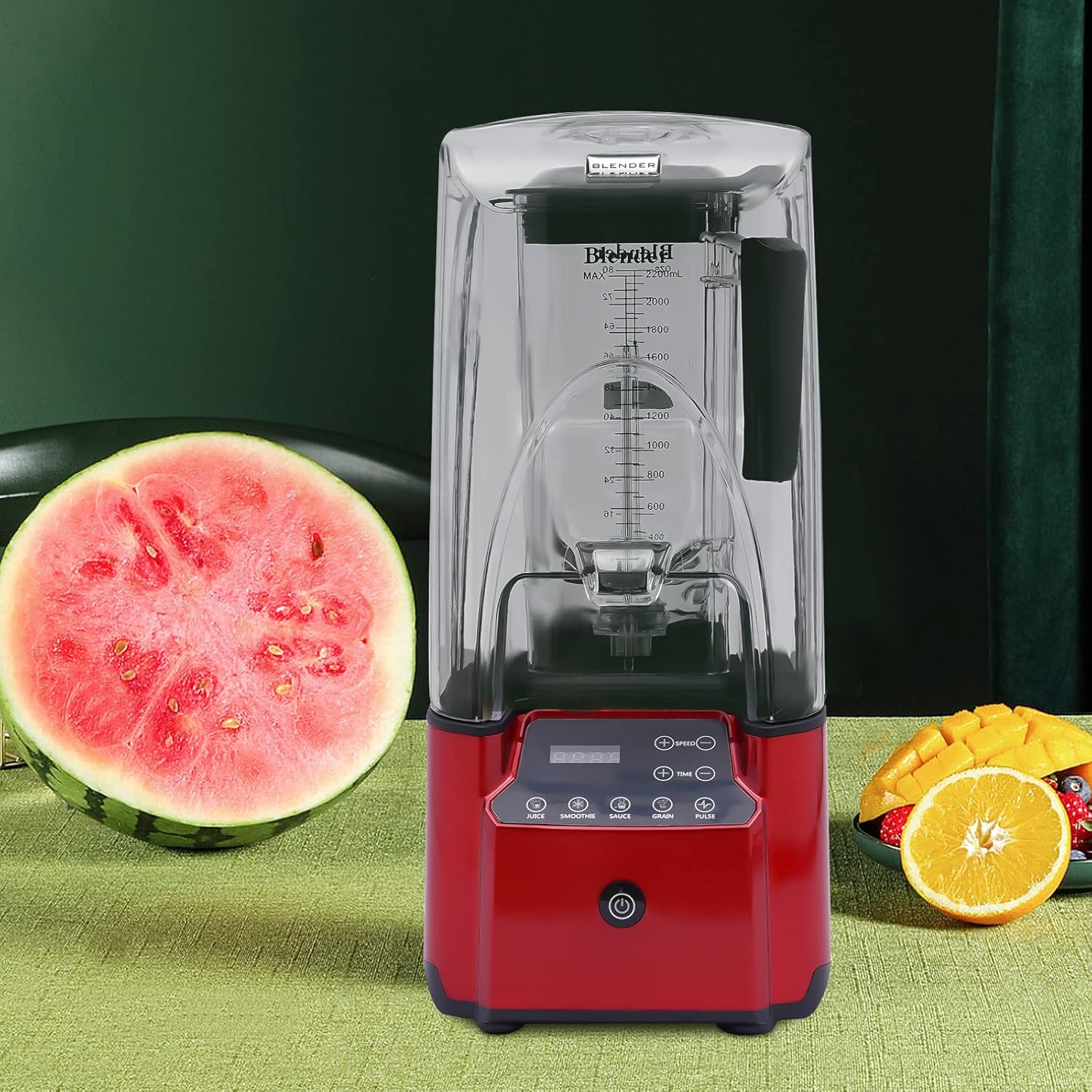 Professional Blender with Shield, Eapmic Soundproof Blender, Commercial Countertop Blenders, 2200W 8 Gears Commercial Smoothie Countertop Blender for Smoothies, Ice Cream, Sauce, Red