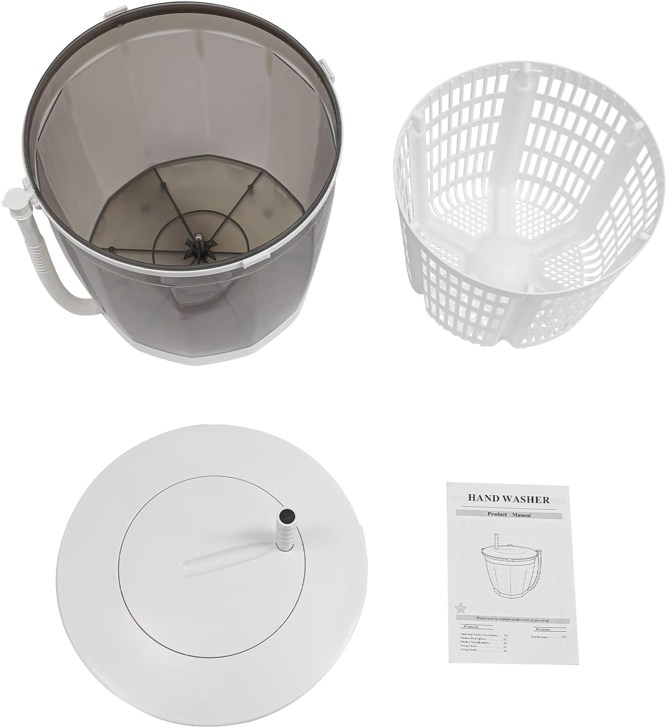 2 in 1 Non-Electric Washing Machine, Portable Hand Cranked Manual Clothes Non-Electric Washing Machine for Rvs, Camping, Apartments, And Dorms, Grey