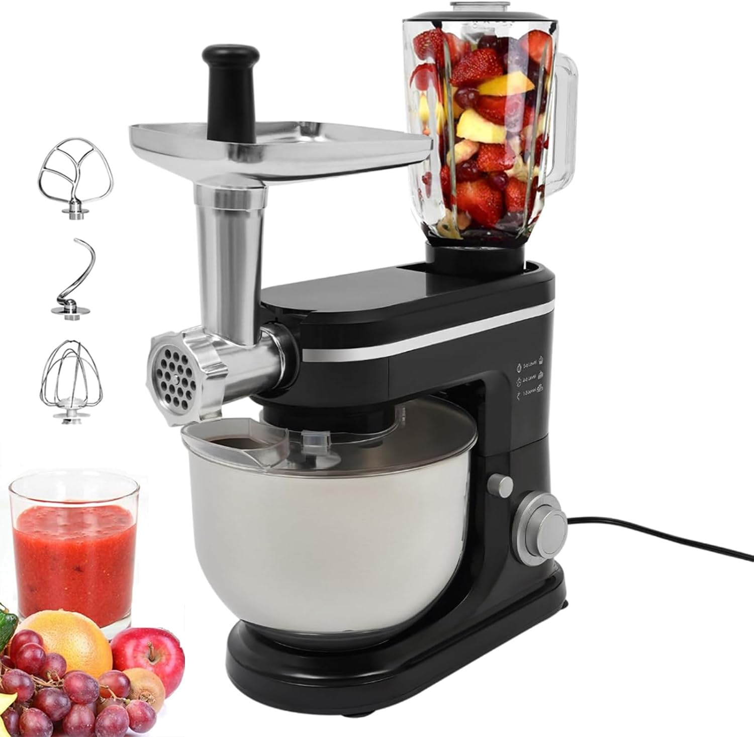 Juicing Blending Cooking Machine - Blender with Meat Mincing and Juice Extraction for Pate, Drinks, Meet, Vegetables (Black)