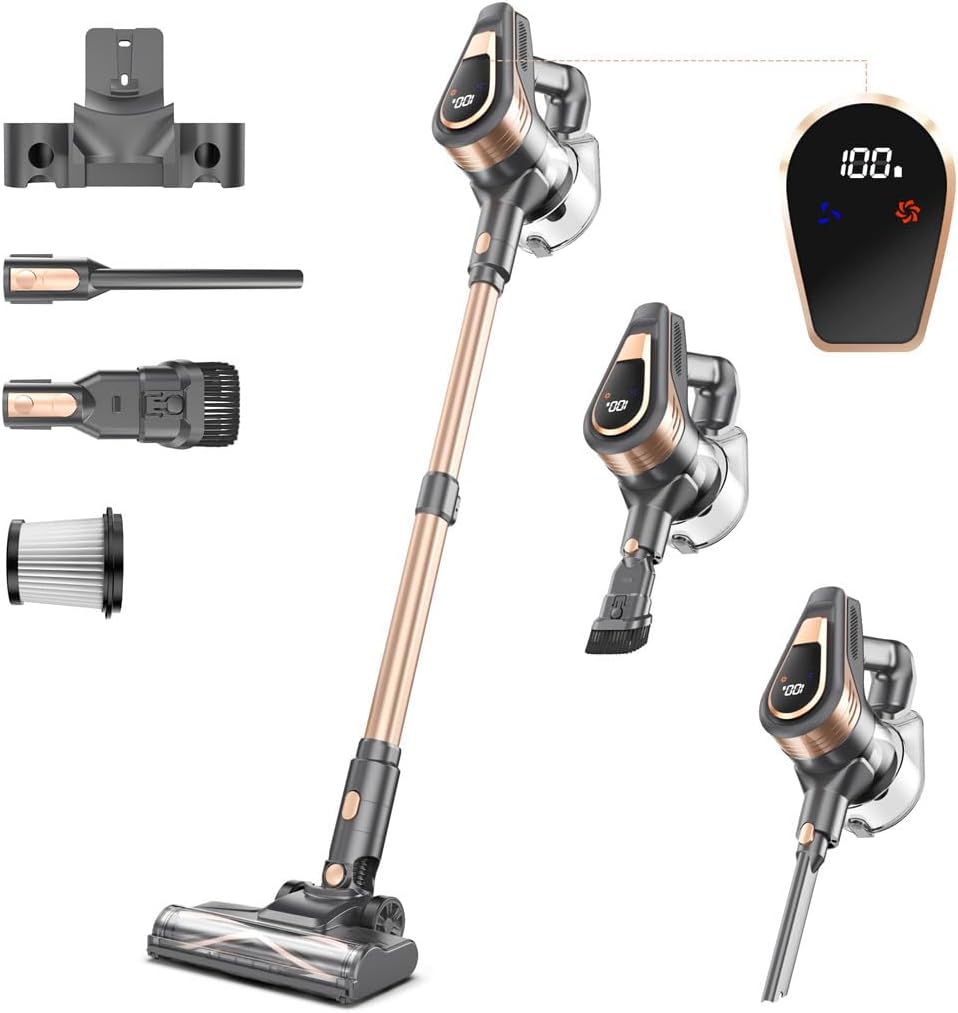 N16 Cordless Vacuum Cleaner, Lightweight Vacuum Cleaners for Home with Powerful Suction, 2600 mAh Battery with 45 Mins Runtime, Rechargeable Stick Vacuum Cordless for Hardwood Floor Carpet Pet Hair