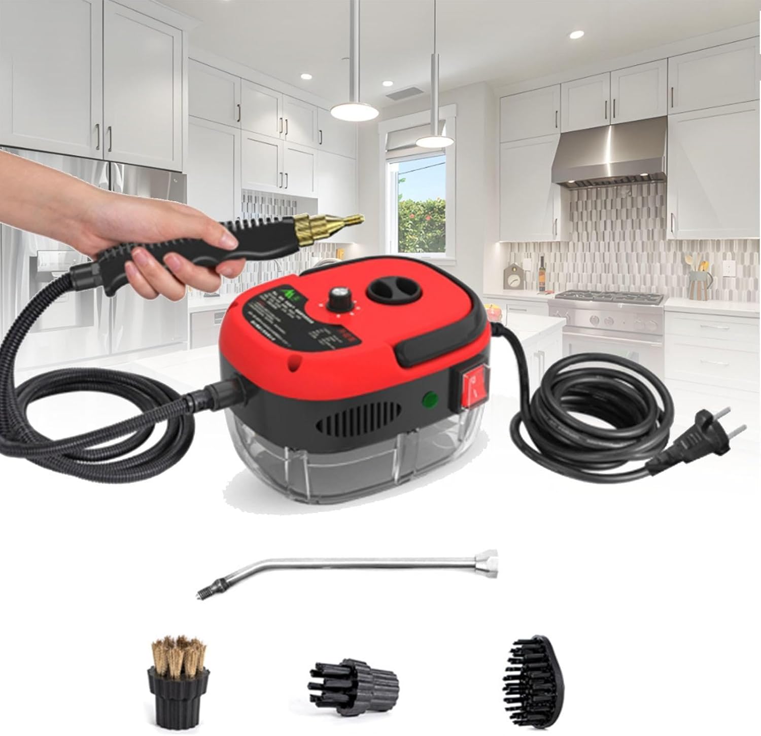 Steam Cleaner,2500W Handheld Pressurized Steam Cleaner with 3 Brush Heads, Portable for Home, Car, Furniture, Kitchen, Bathroom and Wall